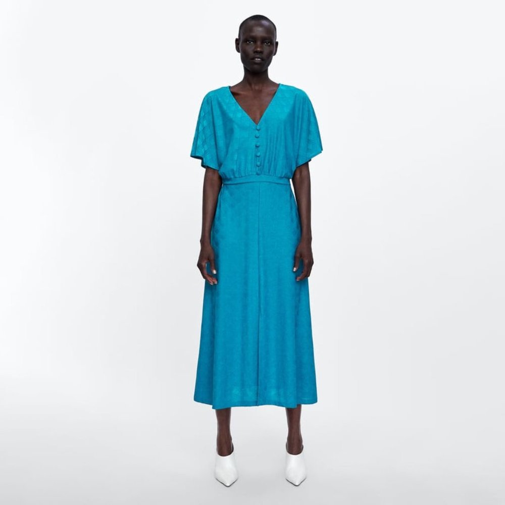 Zara Turquoise Jacquard Dress